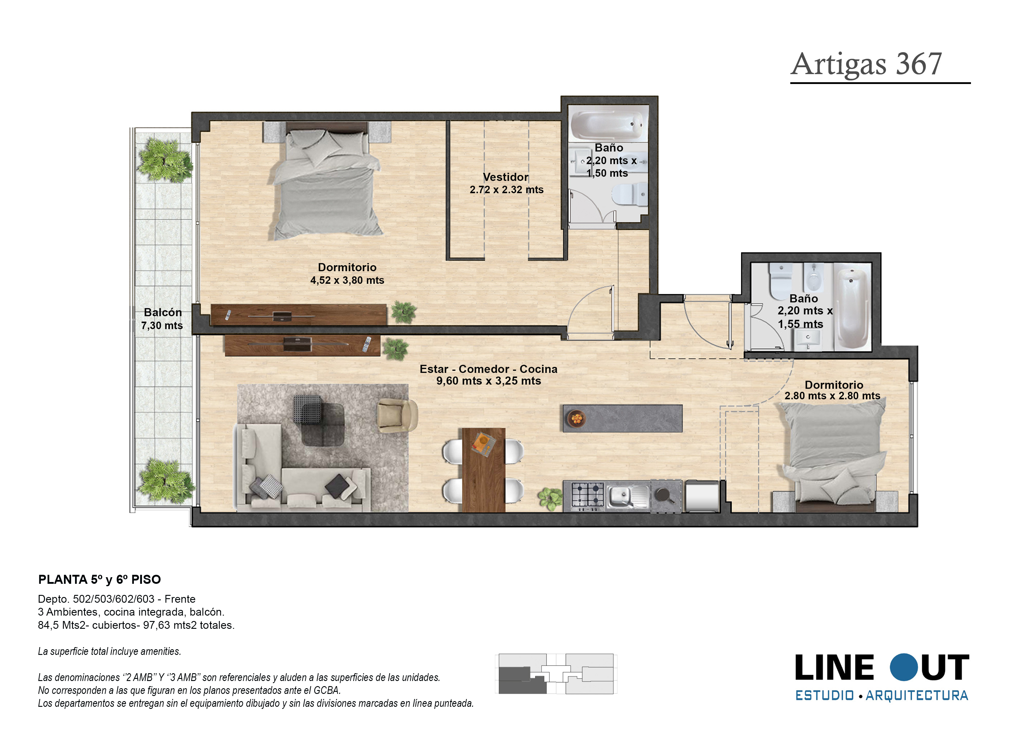 PLANTA 5º y 6º PISO - Dpto. 502/503/602/603 - Frente